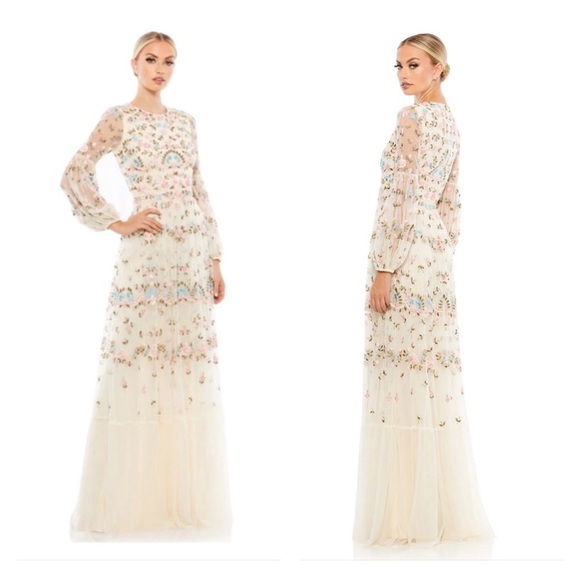 Mac Duggal 35111 NWOT EMBROIDERED BLOUSON SLEEVE GOWN